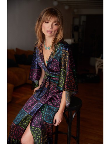 Butterfly Sleeve Maxi Wrap Dress Black Rainbow