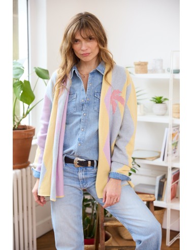 Wavy Palm Tree Cardigan Pink Blue Yellow