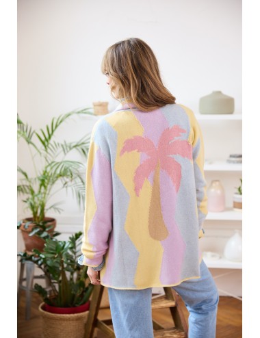 Wavy Palm Tree Cardigan Pink Blue Yellow