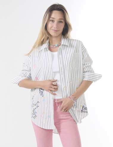 Chemise Drop Neck - Navy Stripe & Paint
