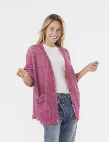 Oversized Cardigan - Raspberry Print